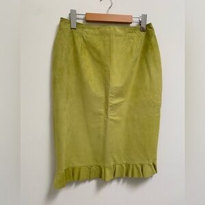 Danier Suede Green Pencil Skirt with Ruffle Hem